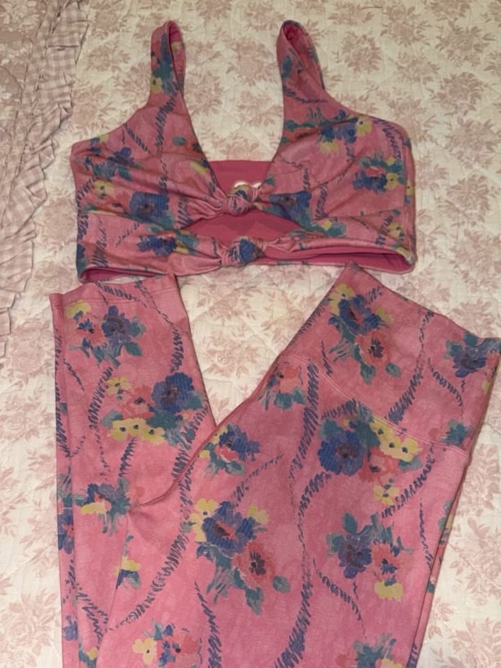 Pink LOVESHACKFANCY Floral Two-Piece Active Set
